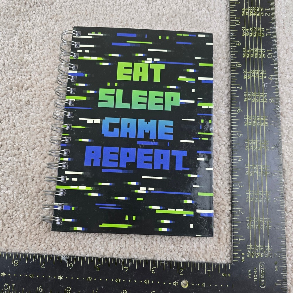 Top Flight Notebook Black Eat Sleep Game Repeat Glitch A5 Spiral 120 Sheets